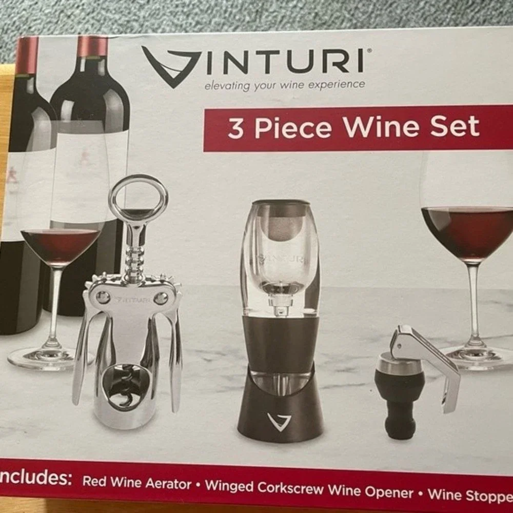Vinturi Wine Tool Set Bundle Wine Aerator, Winged Wine Opener and Wine Stopper.
